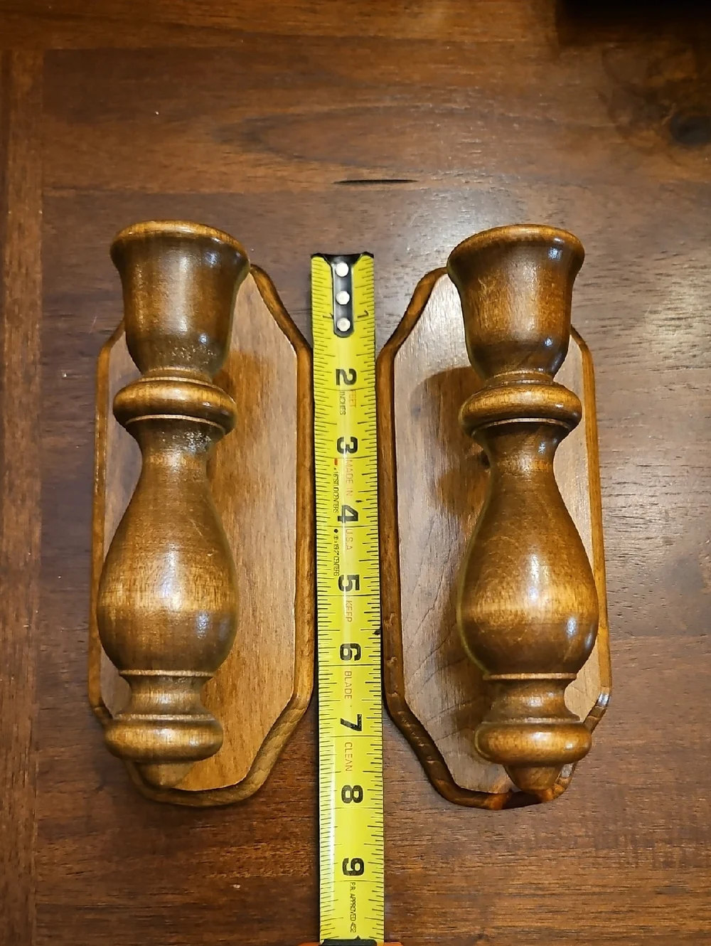 Vintage Wooden Wall Sconce Pair in Warm Brown - Unbranded